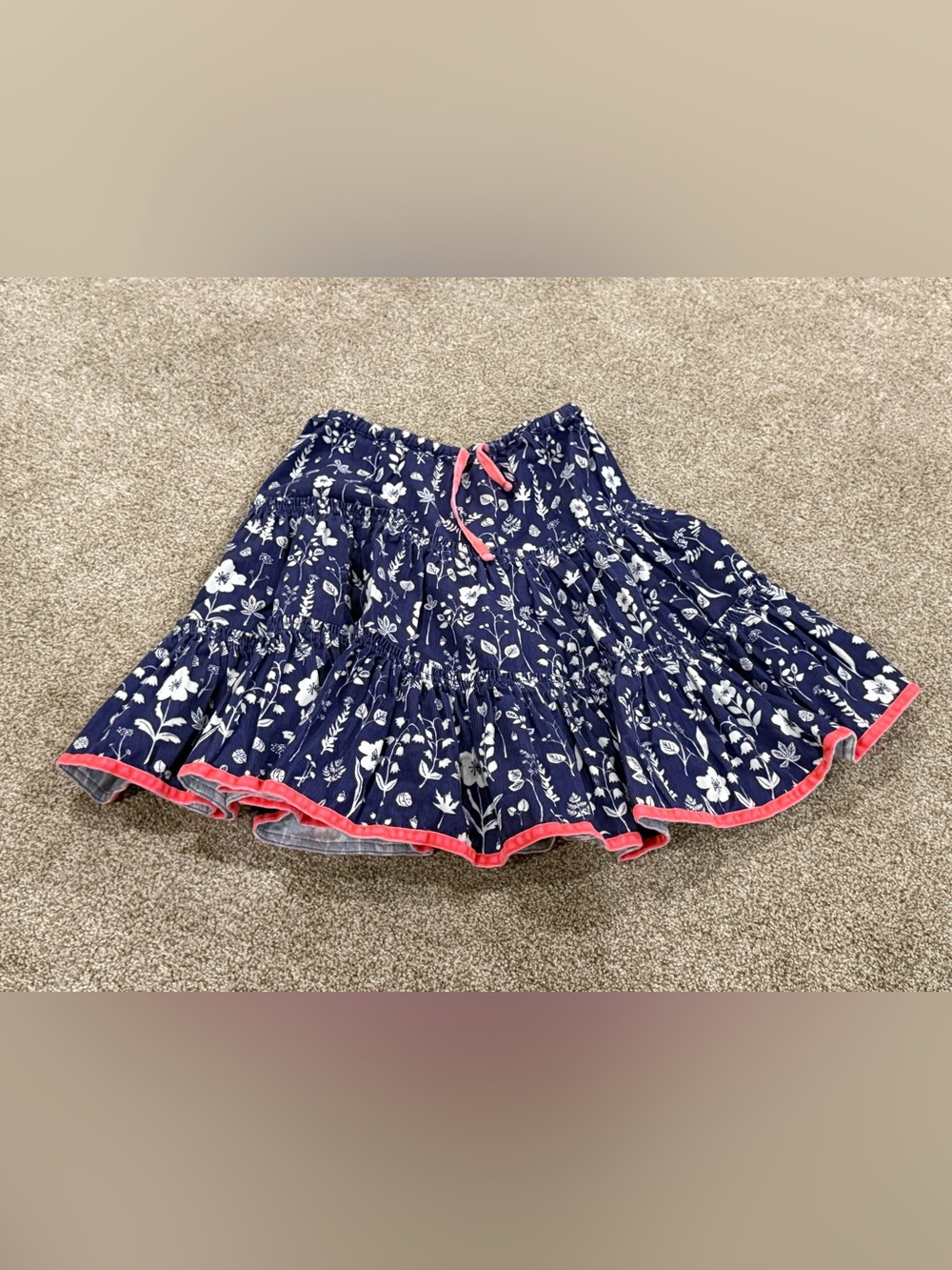 Mini Boden Floral Tiered Skirt with Velour Trim